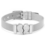 Adjustable Stainless Steel Mesh Bracelet Set Love Lock Charm Bracelets Bangle