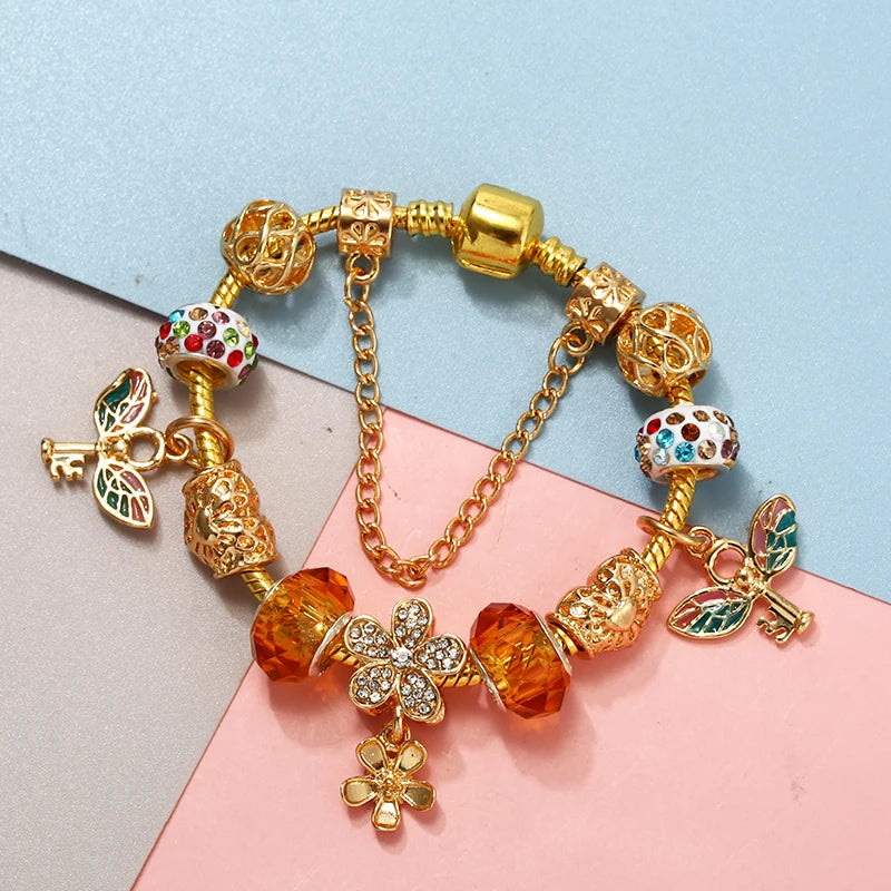 Feather Flower Beads Bracelets For Women Girl Fiancee Bijoux Pulseras