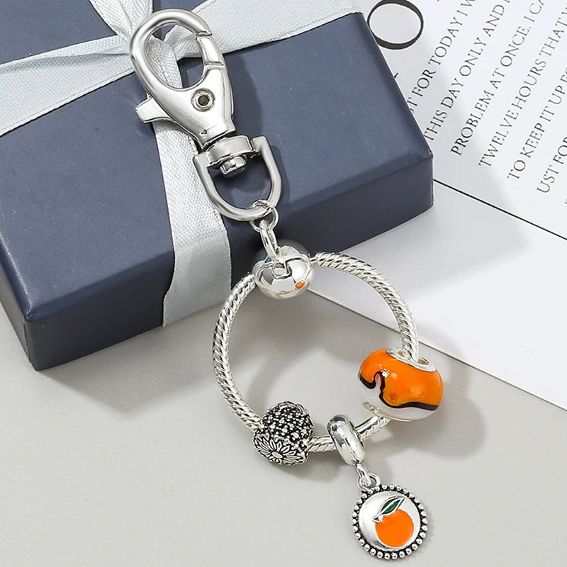 Unicorn Tangerine Shape Keychain Rhinestone Crystal Pendant