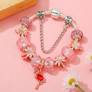 Red Crane Pendant Charm Bracelet With Silver Chain For Women Men Girls