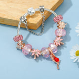 Red Crane Pendant Charm Bracelet With Silver Chain For Women Men Girls