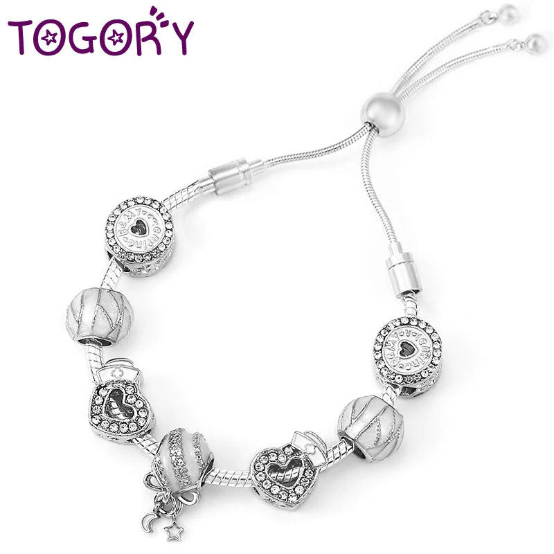 Adjustable Chain Charm Bracelets Enamel Heart Star Beads Women Men Jewelry