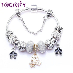 Silver Flower Pendant Charm Bracelets For Women Jewelry Gift