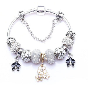 Silver Flower Pendant Charm Bracelets For Women Jewelry Gift