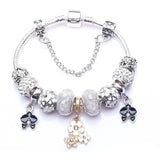Silver Flower Pendant Charm Bracelets For Women Jewelry Gift
