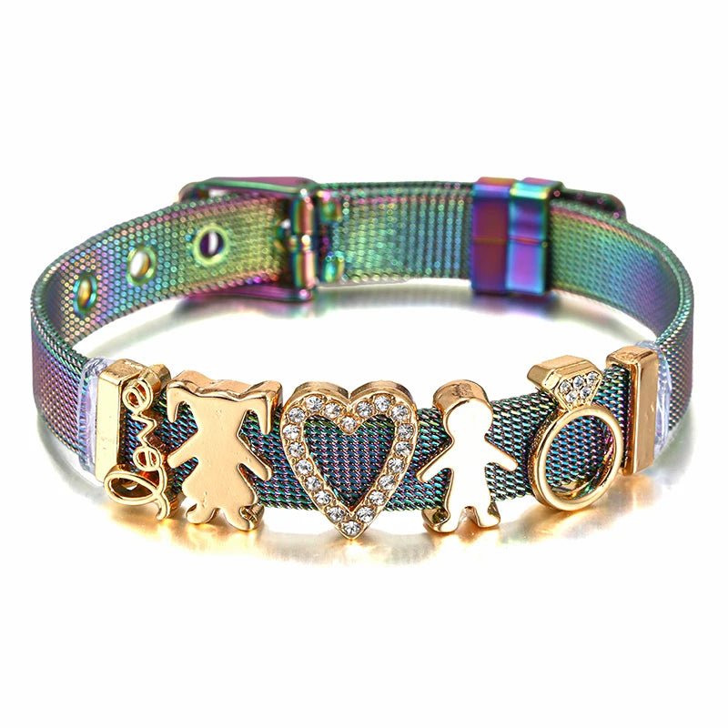 TOGOTY 10mm Mesh Charm Bracelets Set Stainless Steel Bangles Pack