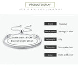 925 Silver Beads Bracelet Adjustable DIY Women Men Snake Chain