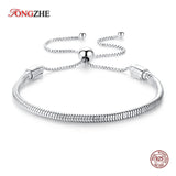 925 Silver Beads Bracelet Adjustable DIY Women Men Snake Chain