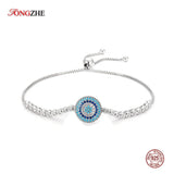 925 Silver Evil Eye Tennis Bracelet CZ Box Chain
