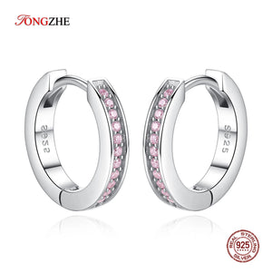 925 Silver Pink CZ Hoop Earrings for Women Indian Jewelry