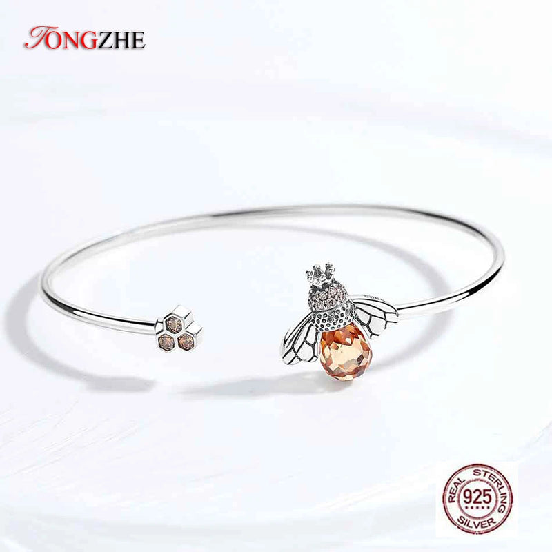 925 Silver Bee & Honeycomb Bracelet Crystal Jewelry