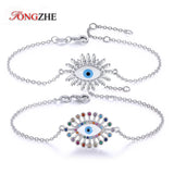 925 Silver Evil Eye Bracelet CZ Rainbow Hamsa Women Jewelry