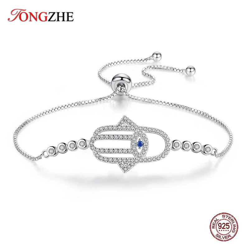 925 Silver Evil Eye Bracelet Hamsa Hand Charm Bracelets for Women