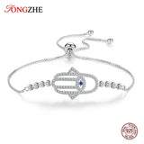 925 Silver Evil Eye Bracelet Hamsa Hand Charm Bracelets for Women