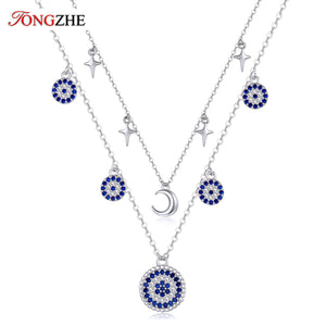 925 Silver Evil Eye Moon Necklace For Women