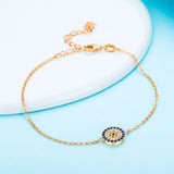 925 Silver Evil Eye Bracelet - Boho CZ Round Stone Jewelry