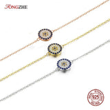 925 Silver Evil Eye Bracelet - Boho CZ Round Stone Jewelry