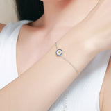 925 Silver Evil Eye Bracelet - Boho CZ Round Stone Jewelry