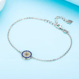 925 Silver Evil Eye Bracelet - Boho CZ Round Stone Jewelry