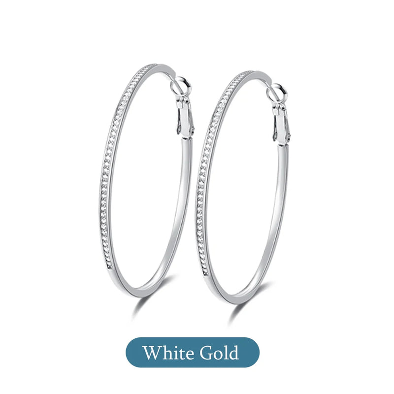 925 Silver Huggie Hoop Earrings Zircon Round Hoops