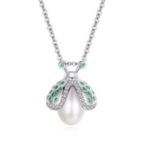 925 Silver Freshwater Pearl Necklace Pendant Honeycomb Bee Jewelry