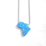 925 Silver Opal Africa Map Pendant Necklace