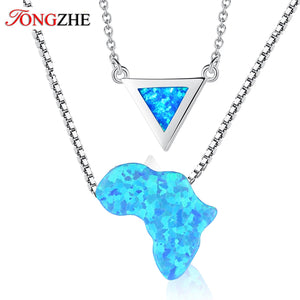 925 Silver Opal Africa Map Pendant Necklace