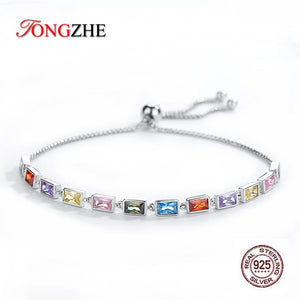 925 Silver Tennis Bracelet Rainbow CZ Charm