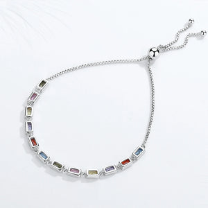 925 Silver Tennis Bracelet Rainbow CZ Charm