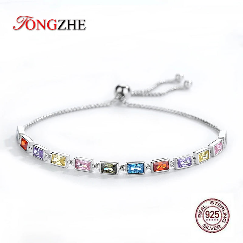 925 Silver Tennis Bracelet Rainbow CZ Charm