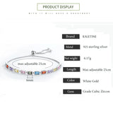925 Silver Tennis Bracelet Rainbow CZ Charm
