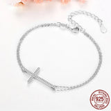 925 Silver Bracelet Rose Cross CZ Wedding Jewelry for Women