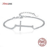 925 Silver Bracelet Rose Cross CZ Wedding Jewelry for Women