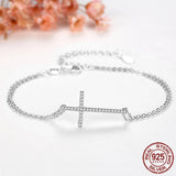 925 Silver Bracelet Rose Cross CZ Wedding Jewelry for Women