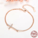925 Silver Bracelet Rose Cross CZ Wedding Jewelry for Women