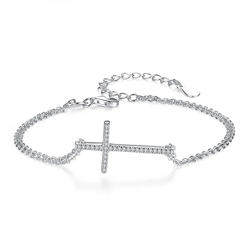 925 Silver Bracelet Rose Cross CZ Wedding Jewelry for Women