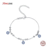 Sterling Silver 925 CZ Round Beads Evil Eye Bracelet