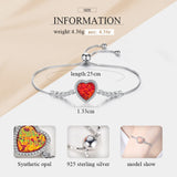 925 Silver Heart Shape Opal Box Chain Charm Bracelet