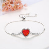 925 Silver Heart Shape Opal Box Chain Charm Bracelet