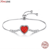 925 Silver Heart Shape Opal Box Chain Charm Bracelet