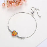 925 Silver Heart Shape Opal Box Chain Charm Bracelet