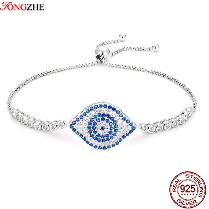 925 Silver Evil Eye Bracelet CZ, Women's Men's Jewelry