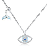 925 Silver Evil Eye Necklace Fishtail Crystal Choker