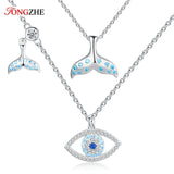 925 Silver Evil Eye Necklace Fishtail Crystal Choker