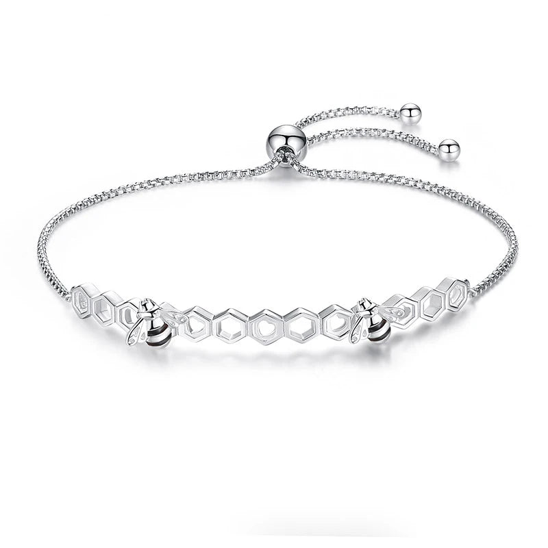 925 Silver Beads Bracelet CZ Heart Honey Bee Bracelet for Couples