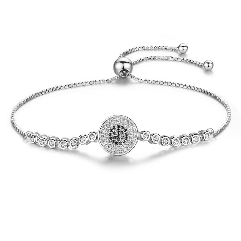 925 Silver Evil Eye Bracelet Lucky CZ Beads Women Gift