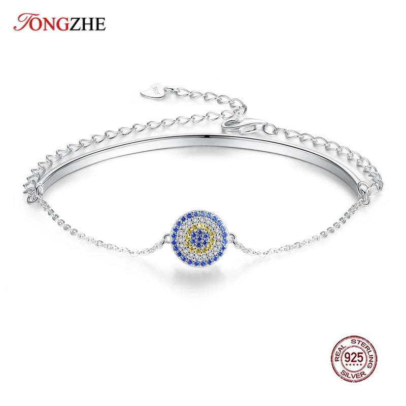 925 Sterling Silver Evil Eye Stone Charm Bracelet for Women Men
