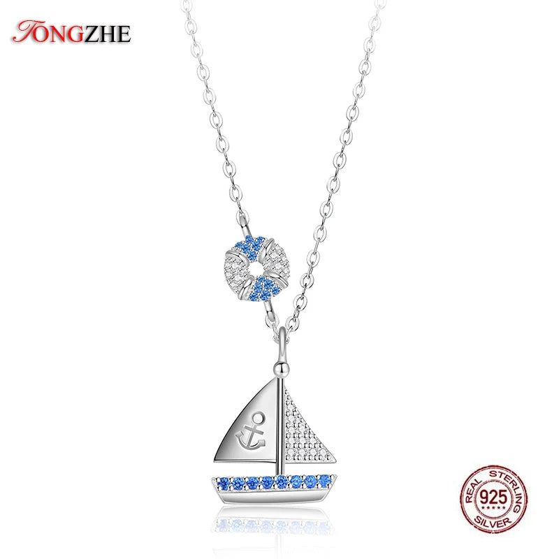 Anchor Boat Sailor Women 925 Sterling Silver Necklace Choker