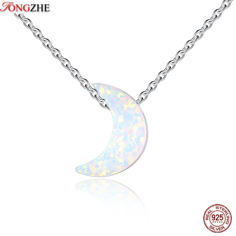 Sparkling Moon Pendant Necklace 925 Sterling Silver Jewelry