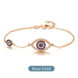 925 Silver Evil Eye Bracelet Women Stone Link Chain Lucky Yellow Rose Jewelry